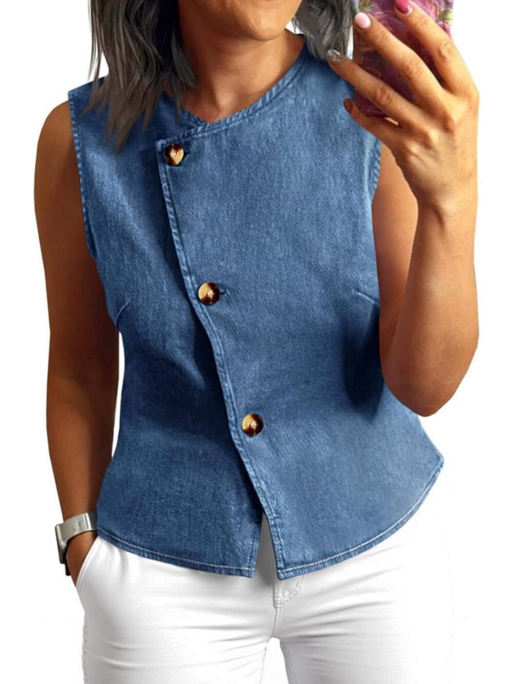Chic Women's Sleeveless Denim Vest Jacket - Stylish Jean Top for Casual Wear